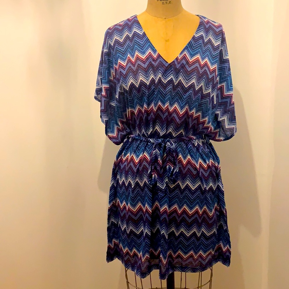 H&M Purple/Blue Aztec Print Belted Beach Coverup M